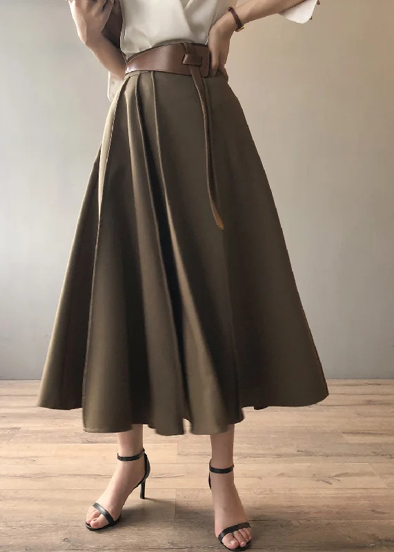 Limited Time French Khaki High Waist Wrinkled Exra Large Hem Skirts Autumn WD024