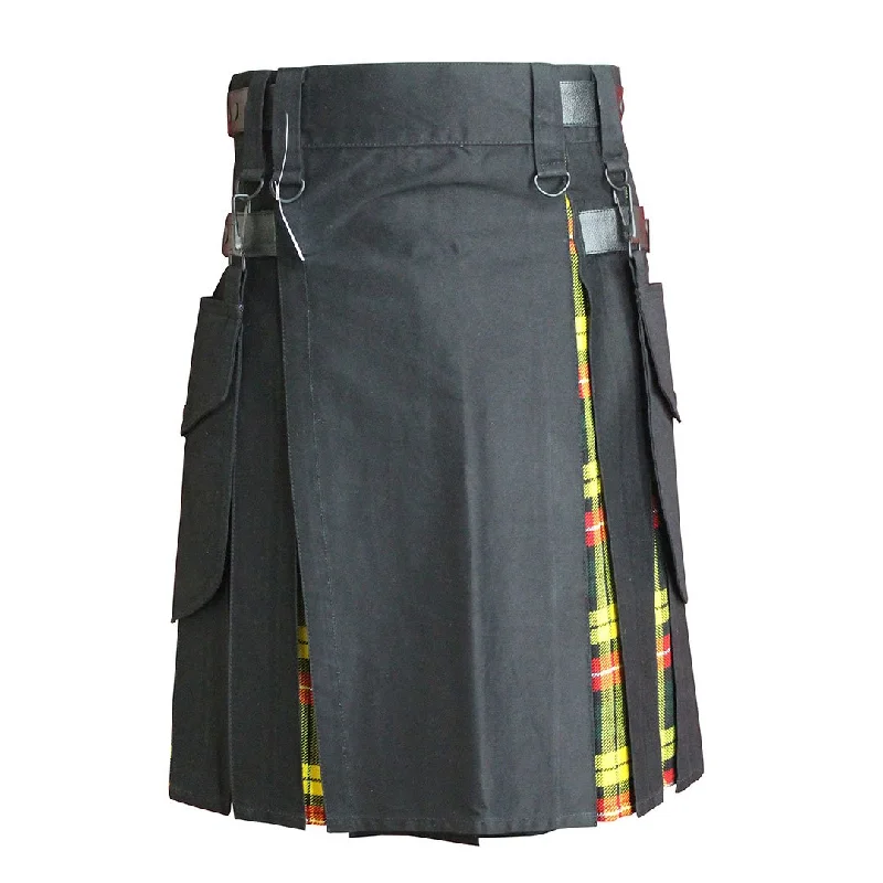 Today’s Deal Heavy Cotton Hybrid Kilt Black Color With Tartan