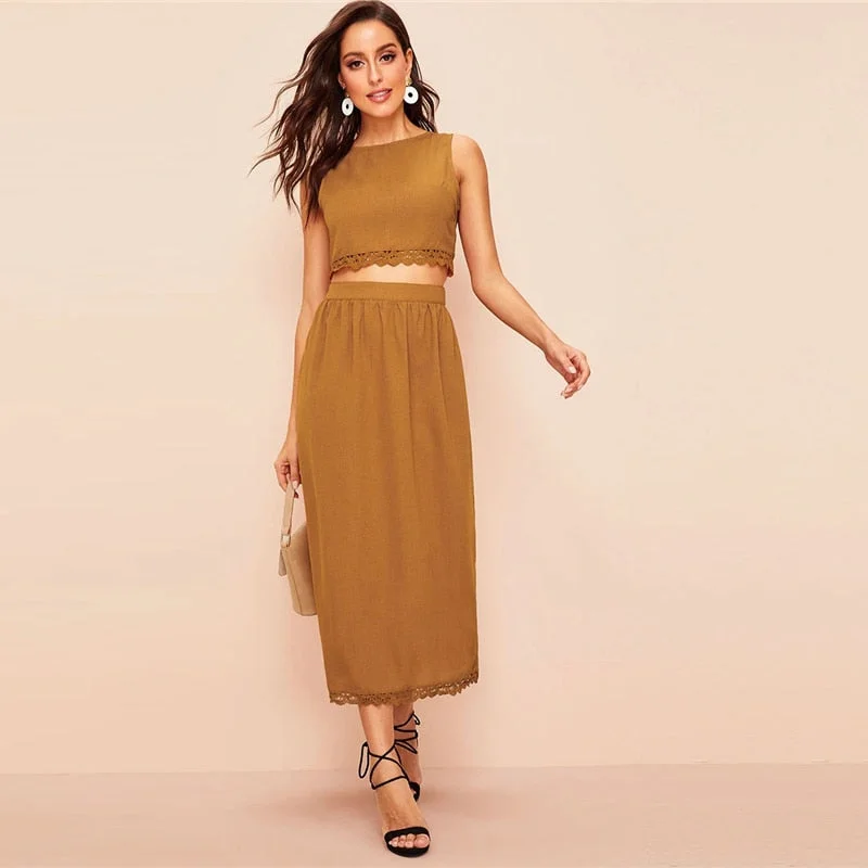 Don't Miss Women's Summer Buttoned Two-Piece Dress With Lace