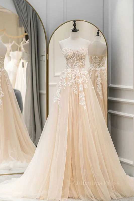 Special Price Strapless Champagne Lace Tulle Long Corset Prom Dress, Champagne Lace Corset Formal Evening Dress outfit Special Price Strapless Champagne Lace Tulle Long Corset Prom Dress, Champagne Lace Corset Formal Evening Dress outfit