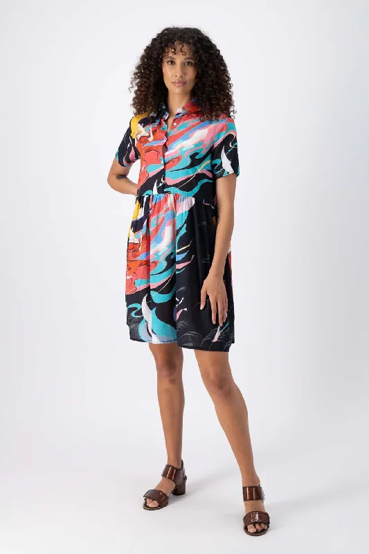 Overstock Faith Villa Dress Black in Seersucker