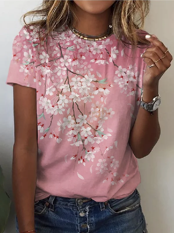 Exclusive Online Offer Floral Crew Neck Loose Casual T-Shirt  cc169
