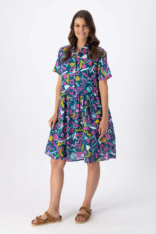 Online Exclusive Wonderland Villa Dress Turquoise in Seersucker