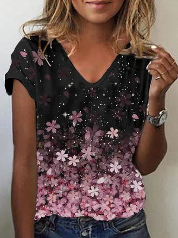 Hurry In Casual V Neck Floral T-Shirt  QH93