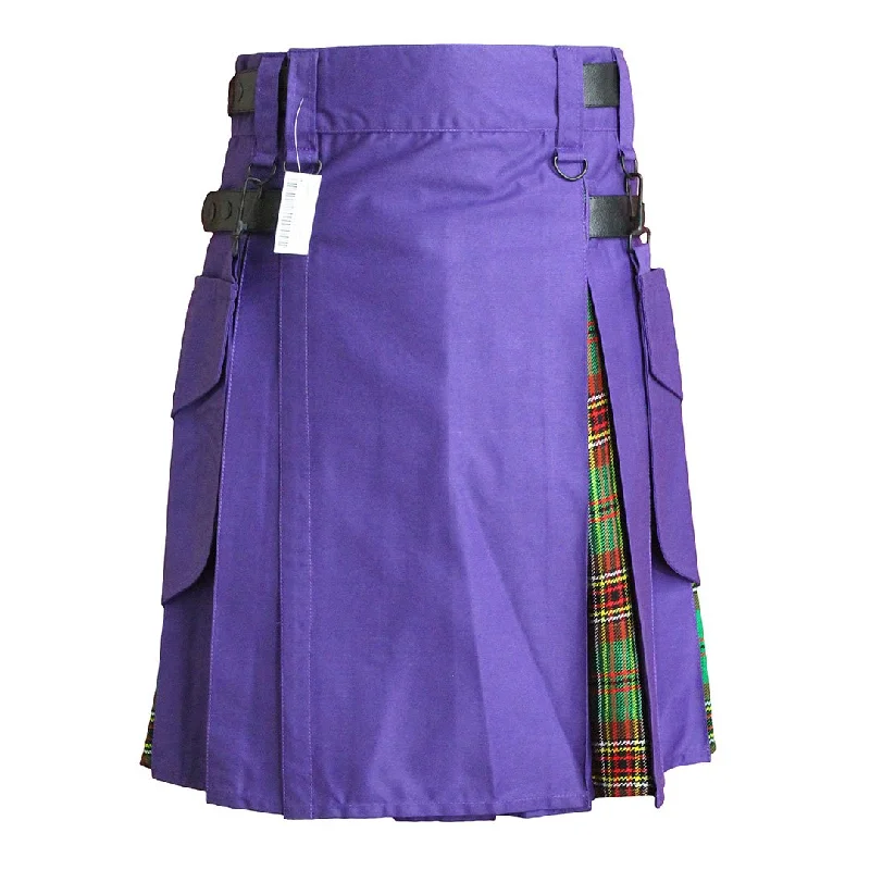 Take Advantage Heavy Cotton Hybrid Kilt Purple Color With Tartan
