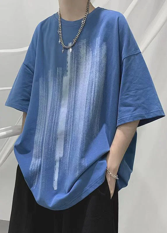 Best Bargains New Blue O Neck Print Cotton T Shirts Men Apparel Summer WA006