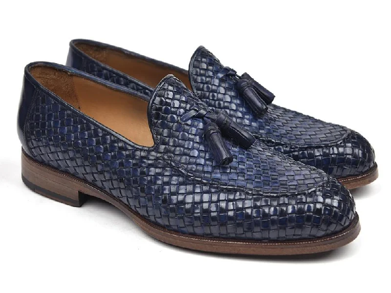 Price Cut Paul Parkman Woven Leather Tassel Loafers Navy Shoes (ID#WVN44-NAVY)