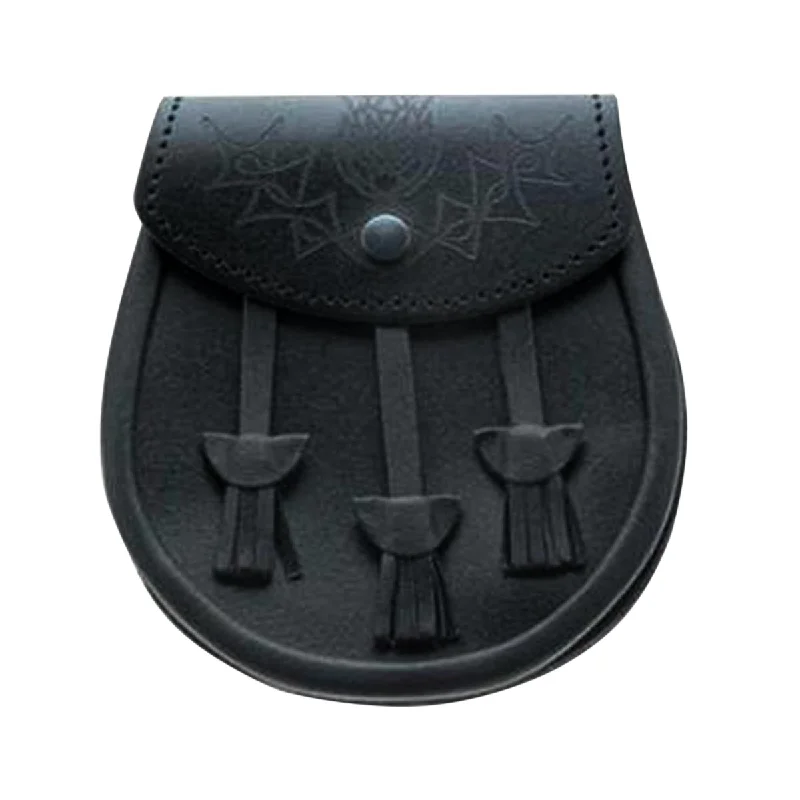 Savings Galore Black or Brown Grained Leather Sporran With 3 Plain Leather Tassels