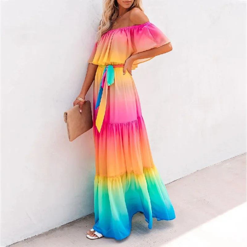 Extra Discounts Lace up gradient dress womens maxi dress