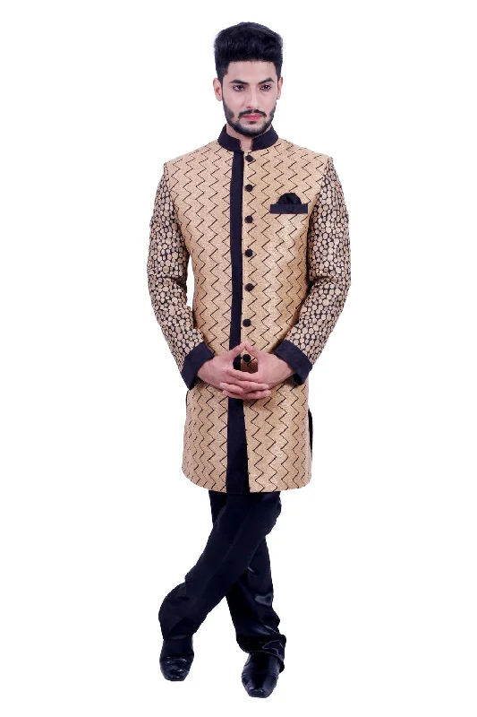 Low Prices Natural Jute and Black Indian Wedding Indo-Western Sherwani for Men