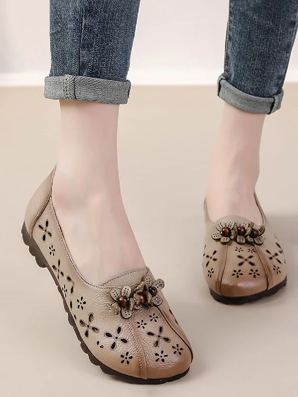 Daily Specials Women Summer Vintage Leather Flower Cutout Shoes FG1026