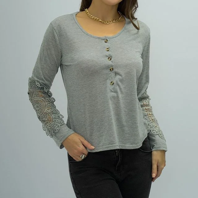 Exclusive Offers Long-Sleeve Henley Plain Embroidered T-Shirt CA1065