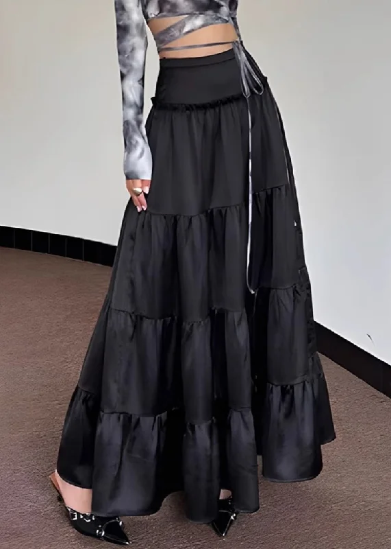 Blowout Sale New Black Solid High Waist Maxi Skirts Summer QT048