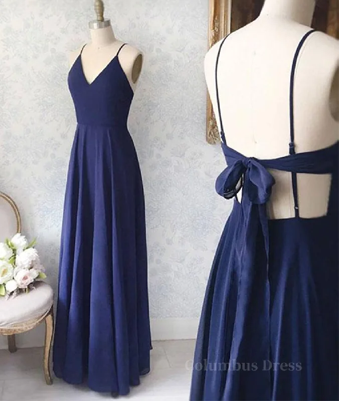 One-DAY Sale Simple V Neck Backless Blue Long Corset Prom Dresses, V Neck Blue Corset Formal Evening Dresses, Blue Graduation Dresses outfit