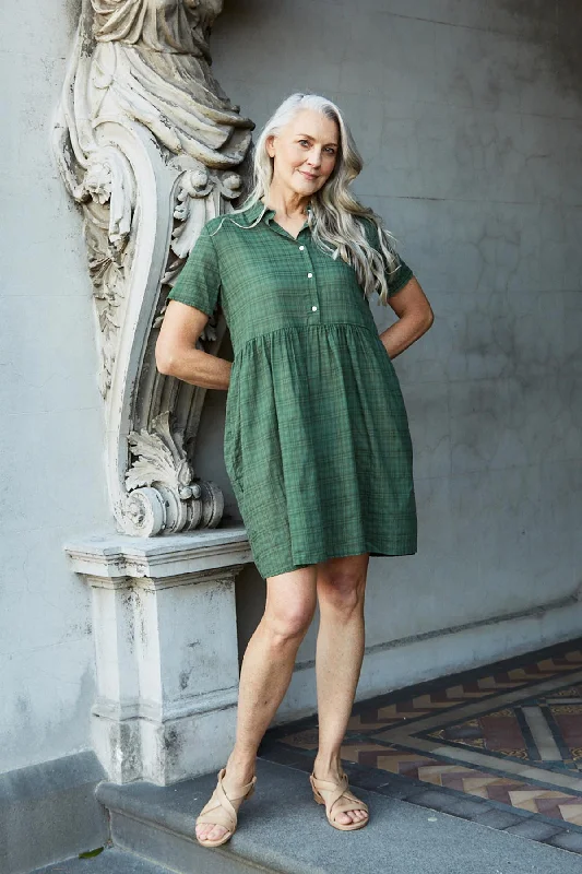 New Deals Barcelone Villa Dress Green in Seersucker