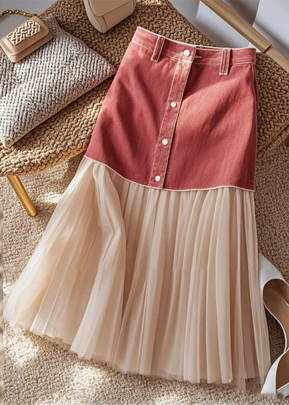 Must-Have Deals Art Colorblock Patchwork Button High Waist Maxi Skirt Fall WD036