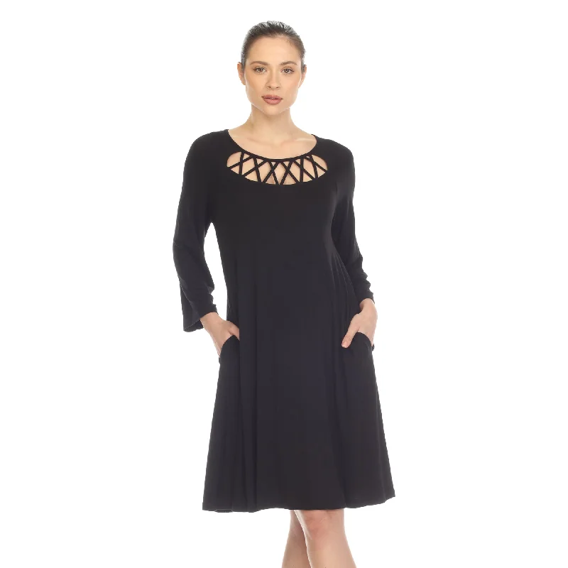 Final Markdown White Mark Womens Criss-Cross Neck Swing Dress with Pockets Size S-3X Final Markdown White Mark Womens Criss-Cross Neck Swing Dress with Pockets Size S-3X