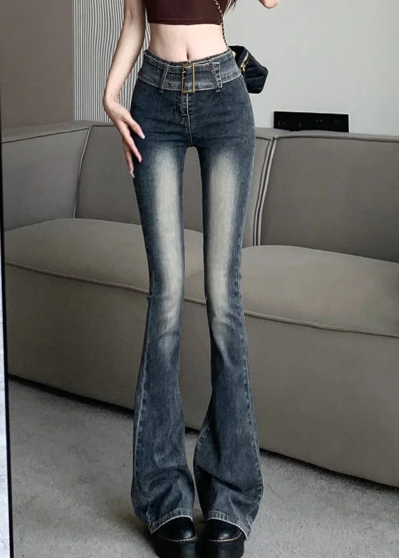 Members Only Sexy Navy Patchwork Sashes Flared Jeans Summer TY1010