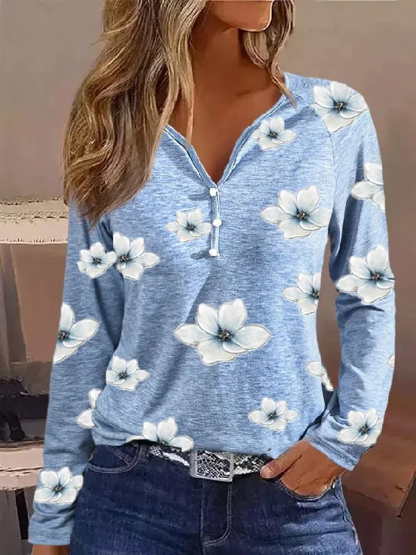 Massive Deals V Neck Floral Loose T-Shirt  QV108