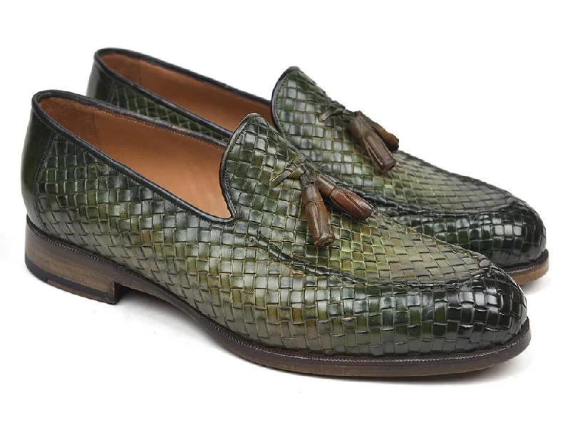 Savings Alert Paul Parkman Woven Leather Tassel Loafers Green Shoes (ID#WVN44-GRN)