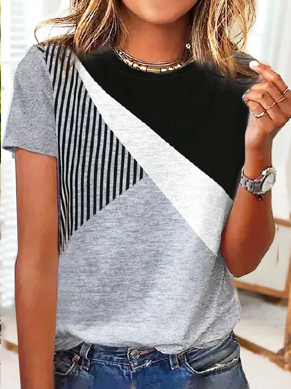 Limited Time Discount Jersey Casual Striped T-Shirt  cc154