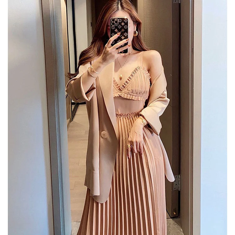 Savings Spectacular Notch Collar Double Breasted Pleated Self Belted Dress