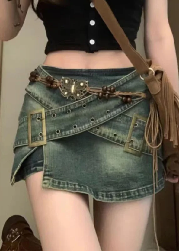 Don't Wait Sexy Denim Blue Asymmetrical High Waist Skirts Summer QF048