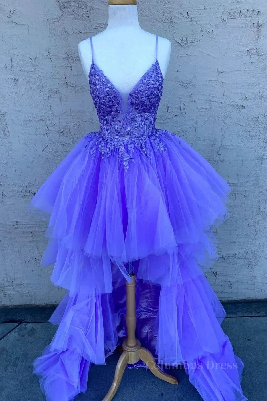 Online Only High Low V Neck Purple Lace Long Corset Prom Dress, Lilac Lace Corset Formal Dress, Purple Evening Dress outfit Online Only High Low V Neck Purple Lace Long Corset Prom Dress, Lilac Lace Corset Formal Dress, Purple Evening Dress outfit