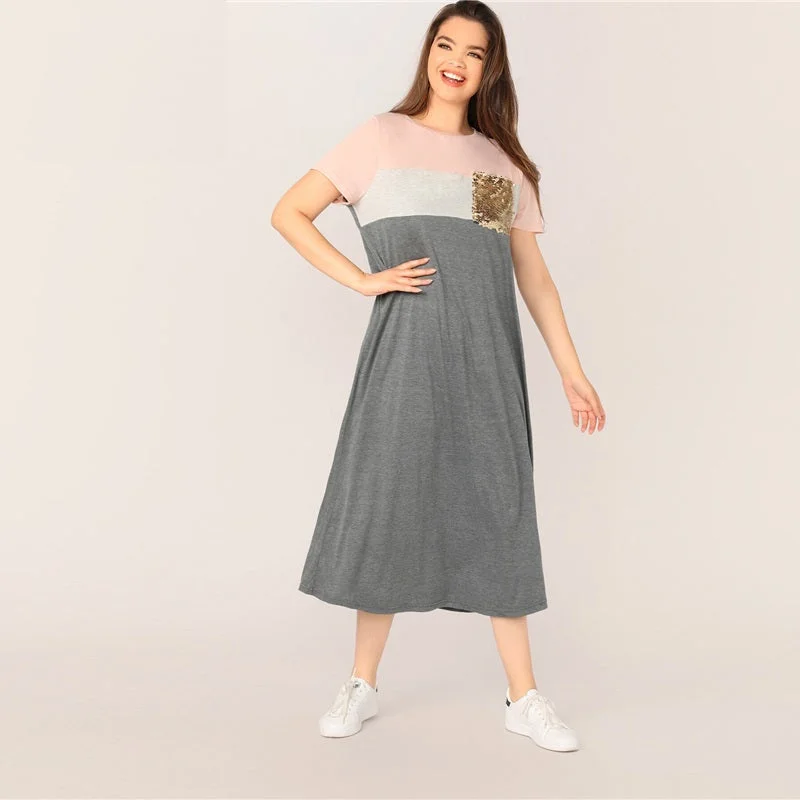 Special Offer Women's Summer Long Dress With Sequin Pocket | Plus Size