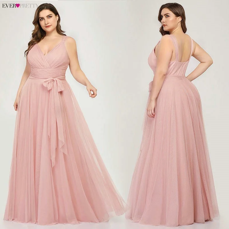 Daily Deals Plus Size A-Line V-Neck Tulle Elegant Dress