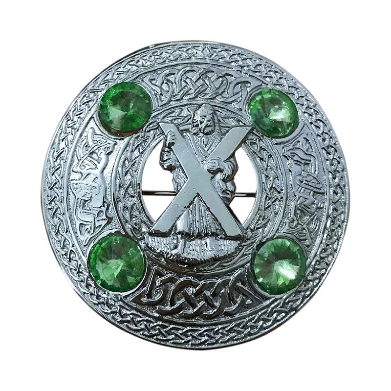 Closeout Plaid Brooch Saint Andrew Round 4 Green Stones