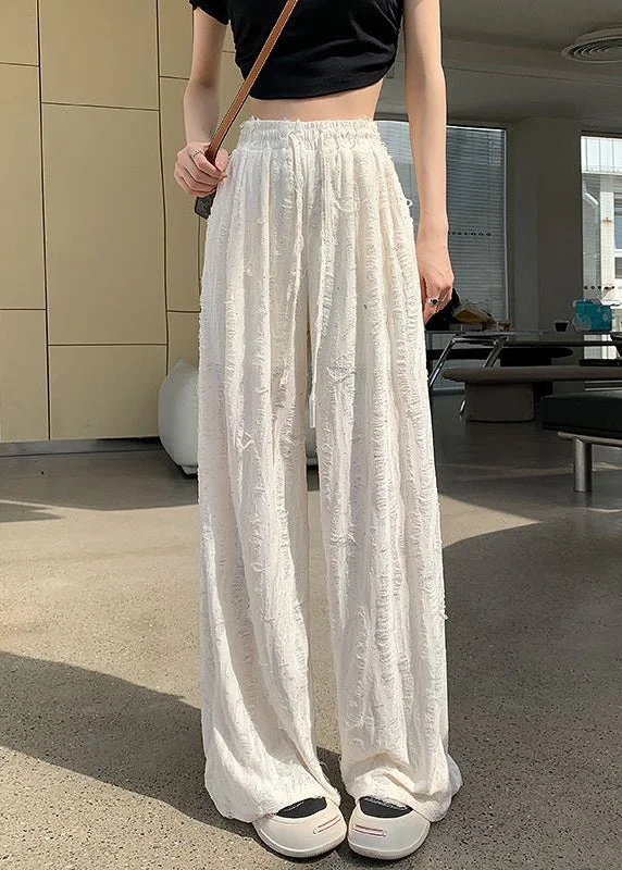 Anniversary Sale Apricot Hole Pockets Summer Pants Elastic Waist AB1046