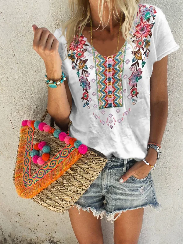 Buy Now Women's Floral Short Sleeve Cotton T-shirt AT10093