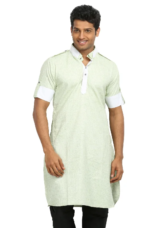 Instant Savings Light Green Cotton Fabric Pathani Kurta for Men