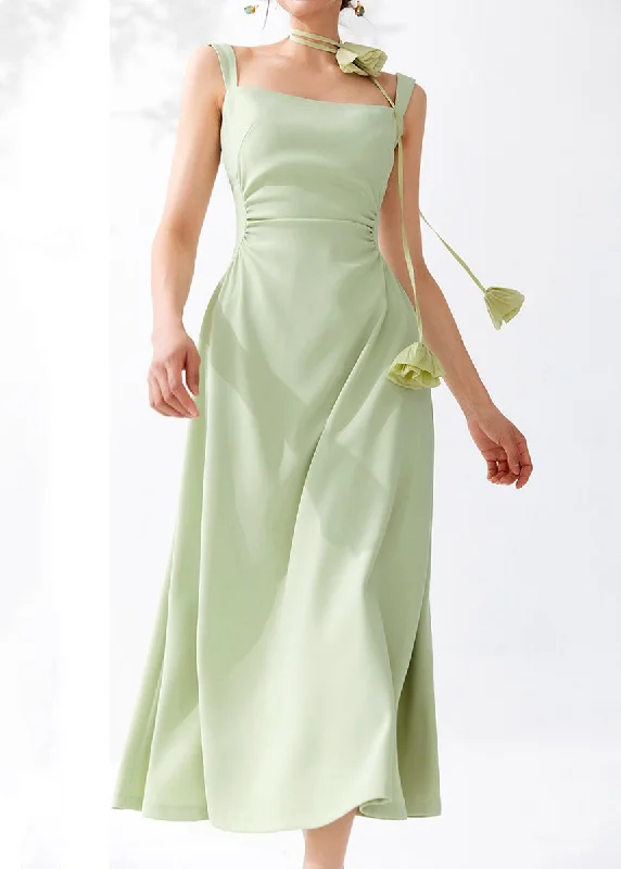 Special Promotion Bohemian Green Cold Shoulder High Waist Dresses Sleeveless AM1023