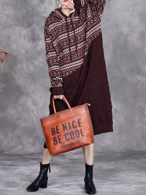 Limited Time Women Autumn Artsy Spliced Knitted Hooded Dress BA1003