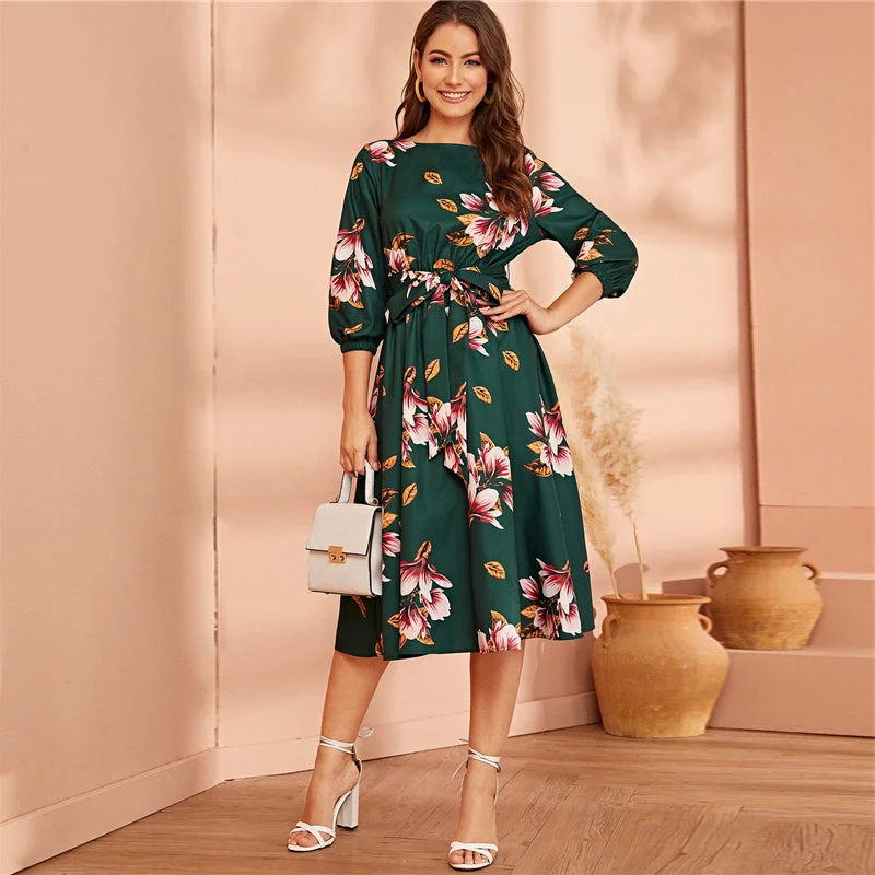 Don’t Miss Out Women's Summer A-Line Belted High-Waist Floral Dress