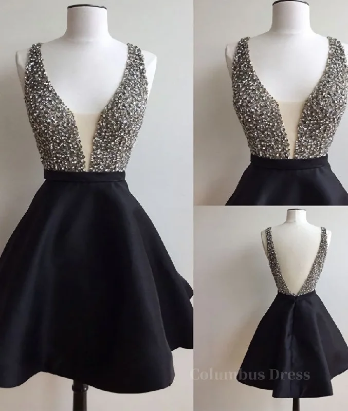 Deal of the Day Cute V Neck And V Back Sequin Short Black Corset Prom Dresses, Cute Short Black Corset Homecoming Dresses outfit Deal of the Day Cute V Neck And V Back Sequin Short Black Corset Prom Dresses, Cute Short Black Corset Homecoming Dresses outfit