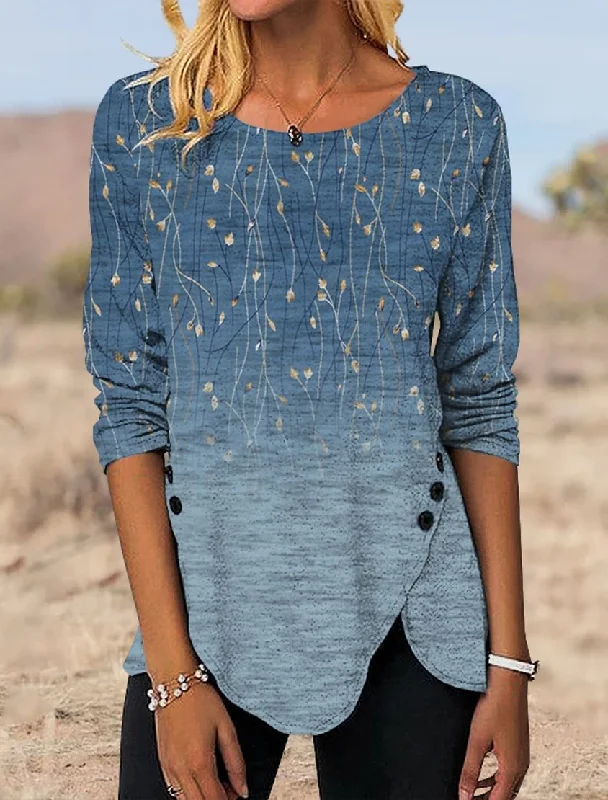 Major Savings Women's Casual Gradient Floral Crew Neck Loose Tunic T-Shirt ap17