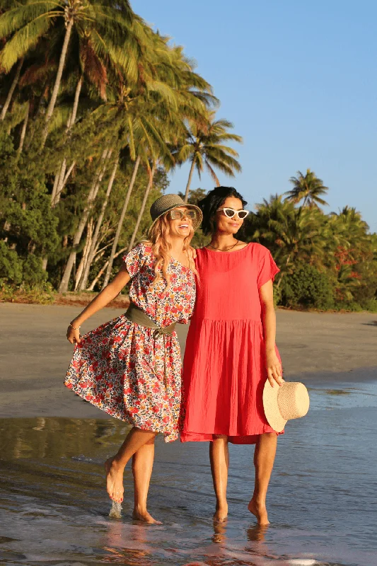 Factory Direct Sale Pacific Drop Waist Dress Tangerine in Seersucker