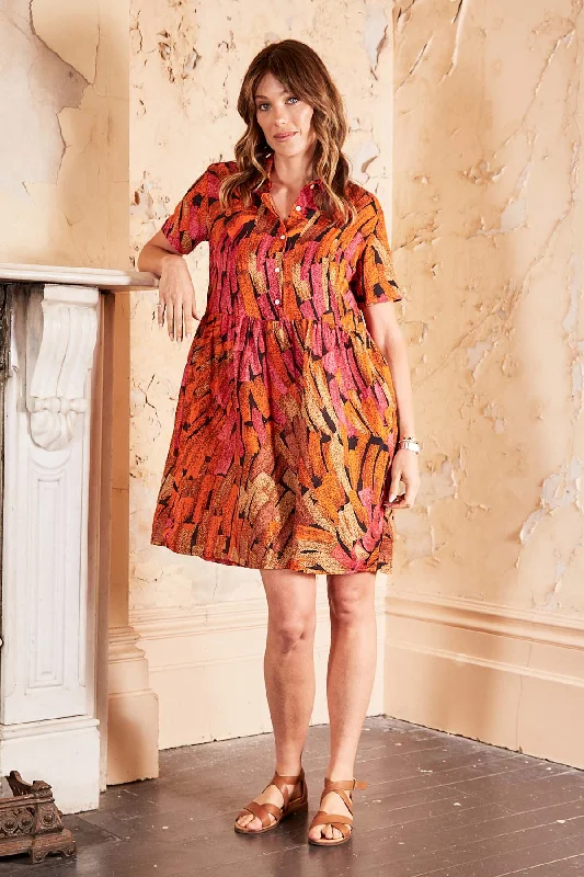 Crazy Deals Vivant Villa Dress Orange in Seersucker