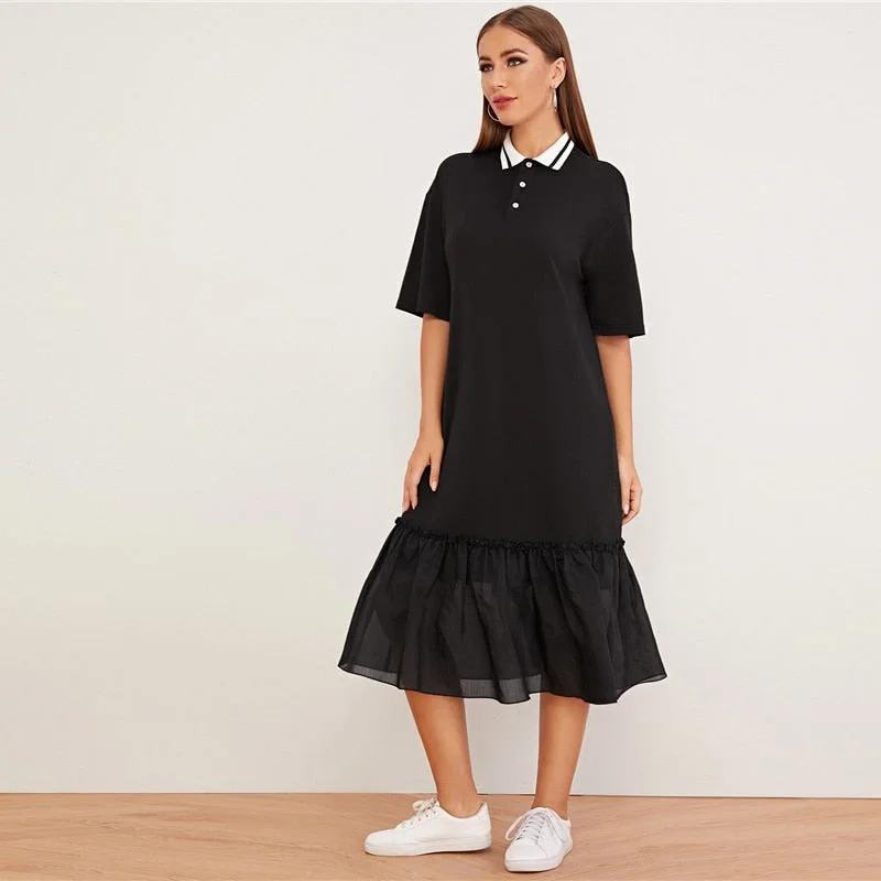 Now or Never Women's Summer Casual Polyester Loose Dress With Ruffles