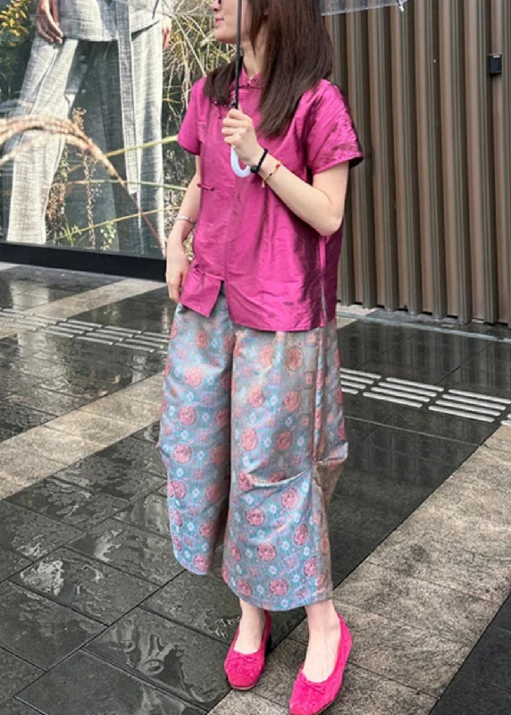Year-End Sale New Rose Button Shirt And Crop Pants Two-Piece Set Summer QP008