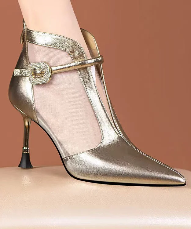 Overstock Fashionable And Sexy Gold High Heeled Pointed Mesh Boots RT1015