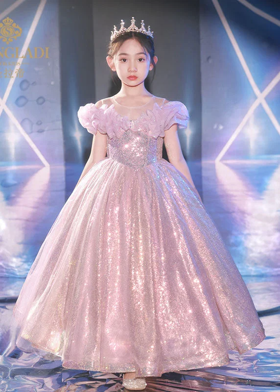 Mega Sale Elegant light Purple O-Neck Sequins Patchwork Tulle Girls Maxi Dress Short Sleeve QV005 Mega Sale Elegant light Purple O-Neck Sequins Patchwork Tulle Girls Maxi Dress Short Sleeve QV005