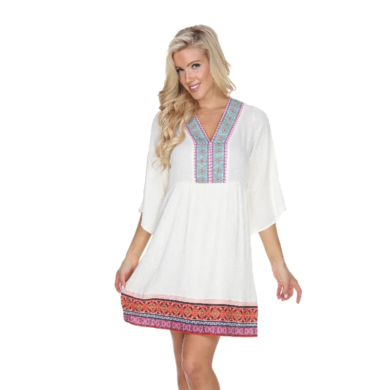 Price Cut White Mark Gabrielle Embroidered Dress Womens White V-Neck Bell Sleeve Lined Price Cut White Mark Gabrielle Embroidered Dress Womens White V-Neck Bell Sleeve Lined
