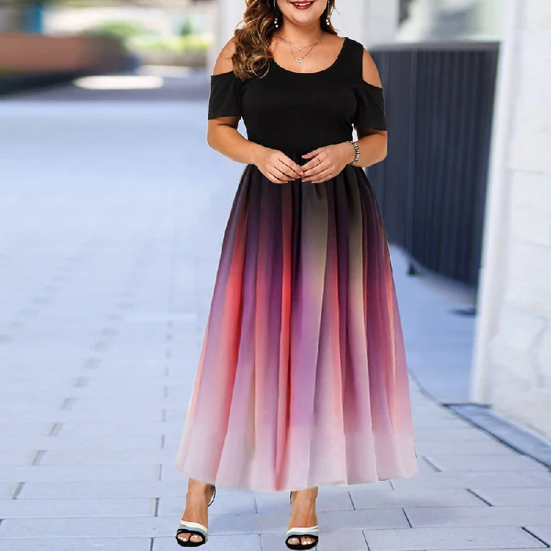 Unmissable Offer Summer Plus Size Hollow Gradient Maxi Dress