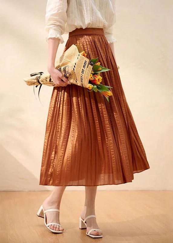 Midnight Madness Women Caramel Wrinkled Patchwork Silk Skirts Summer AZ1020
