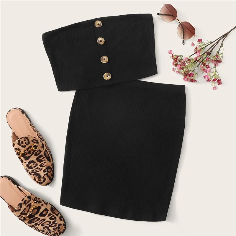 Lowest Prices Women's Summer Sleeveless Polyester Two-Piece Dress With Buttons