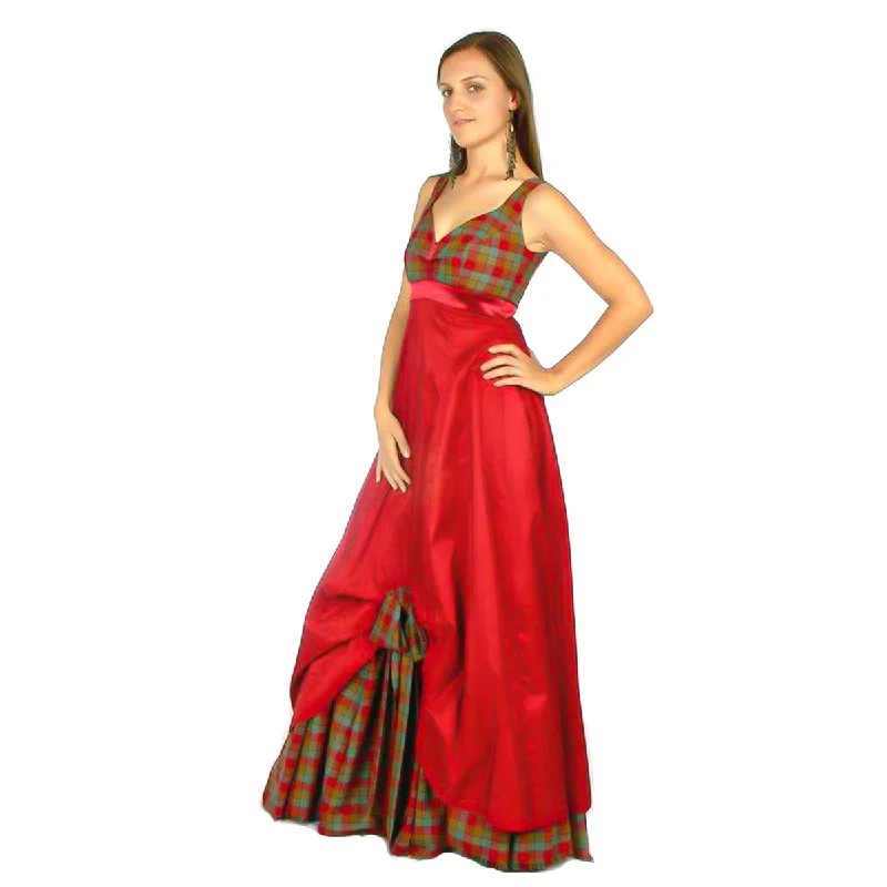 Act Now Camille Long Tartan Evening Gown With Taffeta Insert